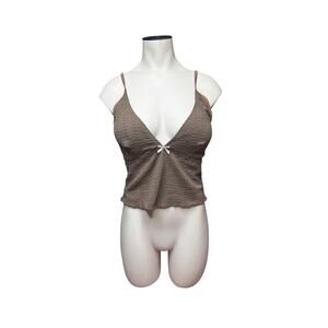 Zaful Women’s Medium Brown Tank Top Bow Front Ribbed Knit NWT Size 6
